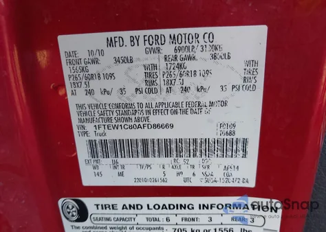 2010 Ford F-150 Fx2 Sport/Xl/Xlt z USA, uszkodzony, nr VIN 1FTEW1C80AFD86669